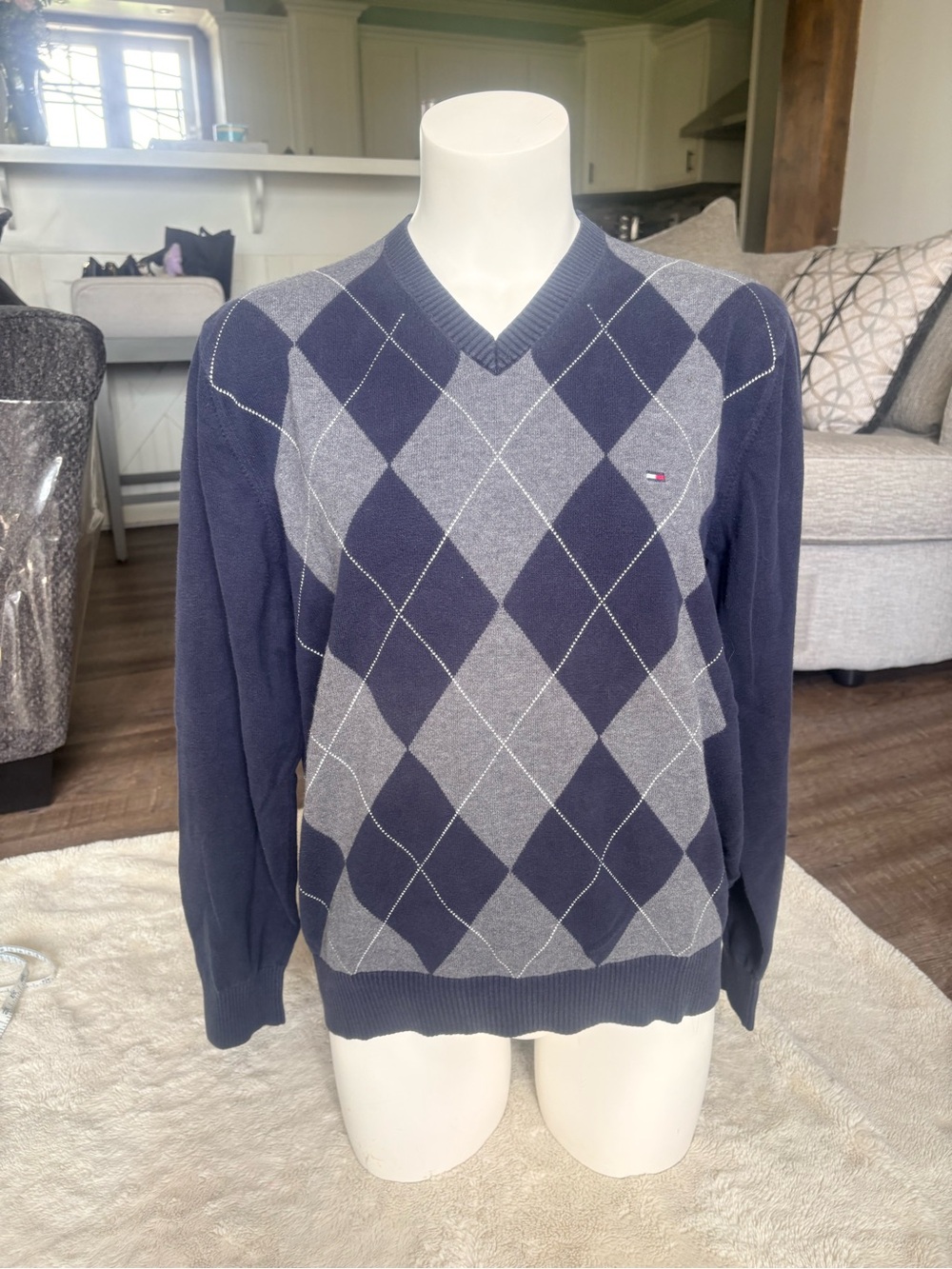 Tommy Hilfiger Argyle V‑Neck Sweater – Size L | Preppy Heritage Style Americana - Picture 9 of 9